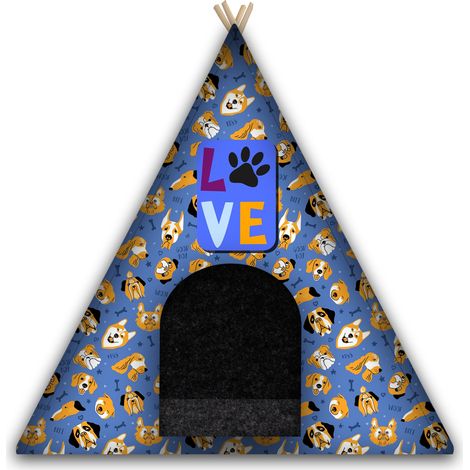 Tipi per cani/gatti con cuscino Love Dogs blu L (1/4)
