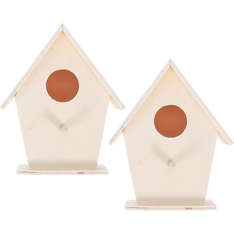 Nichoir en bois brun clair avec kit de bricolage en 2 pièces, mangeoire à oiseaux suspendue d'extérieur non peinte pour la décoration de jardin (1/5)