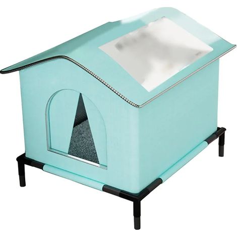 Niche pour Chat Errant Étanche et Isolée 33x33x33 cm Abri Extérieur Confortable Toutes Saisons Grande Capacité Design Bleu (1/5)