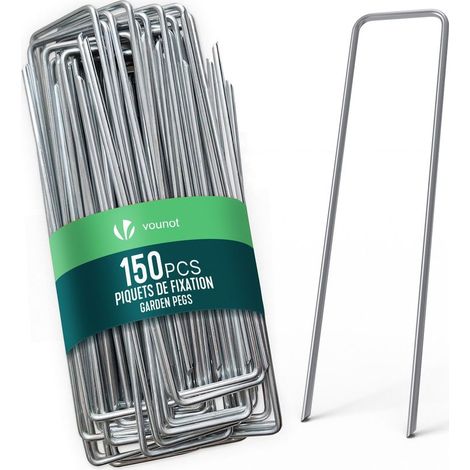 Soavoa Piquets de Fixation Métal Galvanisé 150 Pièces Agrafes en U pour Toile Paillage Gazon Artificiel Bâche Filet Câble Jardin (1/5)