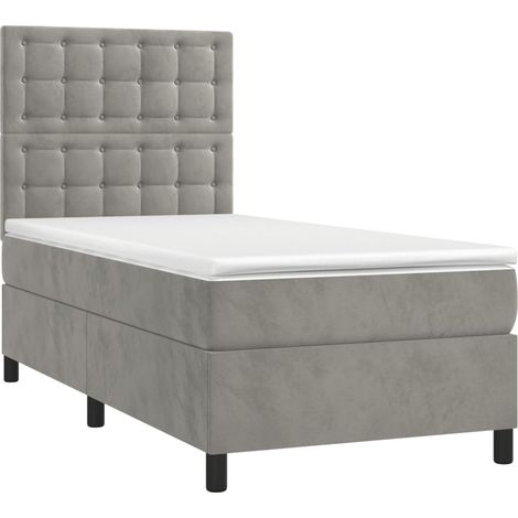 Giroletto LED con coprimaterasso testiera boxspring 100x200 cm tessuto velluto grigio chiaro TDL0207918