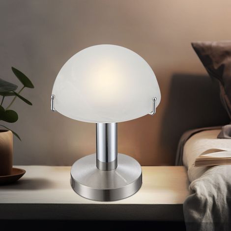 Lampada da tavolo con funzione touch lampada laterale lampada da comodino touch in vetro satinato, metallo cromato, LED 3W 350Lm bianco caldo, DxH 15x22,5 cm (1/5)