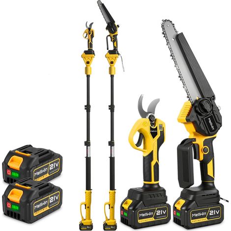 4-in-1-Stabgarten-Set: 8 Zoll Kettensäge + 28 mm Elektro Gartenschere + 2 Akkus mit 3000 mAh, maximale Reichweite 2,3 m