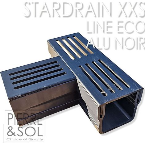 Caniveau XXS MINI L 6,5 cm Grille aluminium NOIR - StarDrain - LINE ECO - Pièce en T