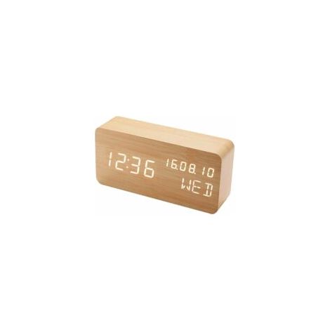 (Colore Legno) Sveglia digitale in legno con controllo del suono a LED, doppia alimentazione a batteria USB, sveglia silenziosa in legno con LED, decorazioni per la casa - Crezuo (1/4)