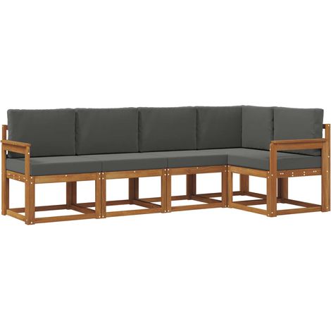 Set di divani da esterno con cuscino 5 pz Salotto da Giardino Naturale e Antracite (1/5)