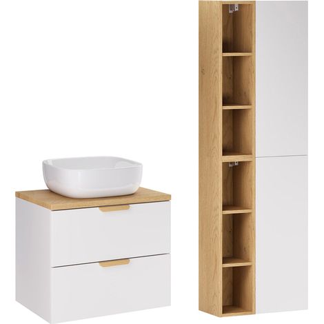 Mueble de lavabo de 60 cm con pedestal Oria blanco mate (1/4)