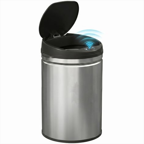 Poubelle automatique 30L acier inoxydable argent 32 x 30,5 x 51cm (1/5)