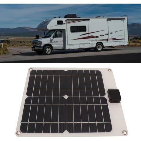 Panneau solaire monocristallin en silicium à double sortie 5 V/12 V, 15 W, pour voiture, bateau, remorque ou camping-car (sans batterie), blanc. (1/5)