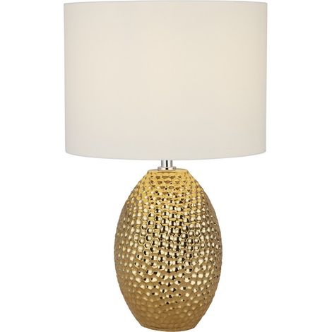 Searchlight Nadine Lampe de table en céramique dorée et abat-jour en tissu crème