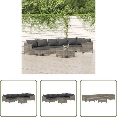 vidaXL Canapé en rotin - Salon de jardin 8 pcs avec coussins Gris Résine tressée (1/5)