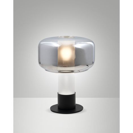 Lampada da Tavolo Flick Fumé, Struttura in Metallo e Vetro Borosilicato, Dimmerabile al Tocco, Attacco E14 15W, IP20 - Flick