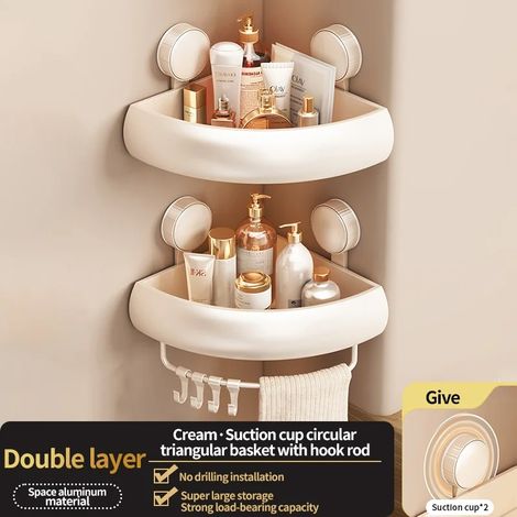 (Étagère à crème à 2 barres) Support de salle de bain sans perçage avec ventouses adhésives, étagère de salle de bain, étagère suspendue en aluminium pour toilettes, organisateur de salle de bain à ac (1/5)