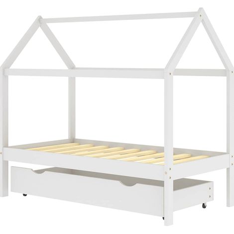 Lit simple Cadre de lit enfant avec tiroir blanc bois pin massif 80x160 cm