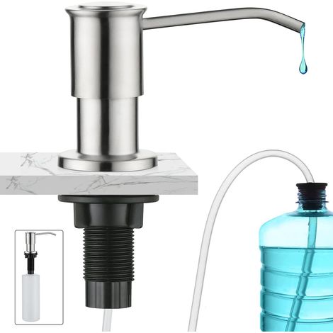 Distributeur de savon sous le comptoir, distributeur de savon pour évier de cuisine en acier inoxydable, distributeur de savon intégré, avec bouteille de 500 ml, recharge supérieure (1/5)