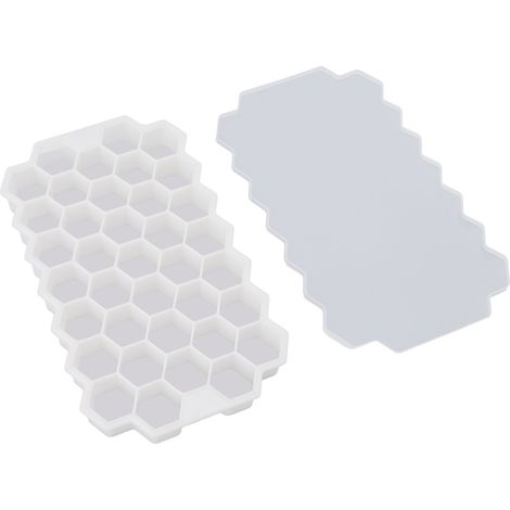 Flexible Silikon-Eiswürfelform mit 37 wabenförmigen Fächern und weißem Deckel, selbstgemachte Lebensmittelverpackung (1/5)