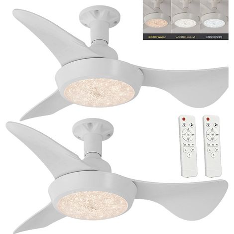 Lot de 2 ventilateurs de plafond de 30 W avec éclairage et télécommande, 3 températures de couleur, 3 vitesses , Blanc (1/5)