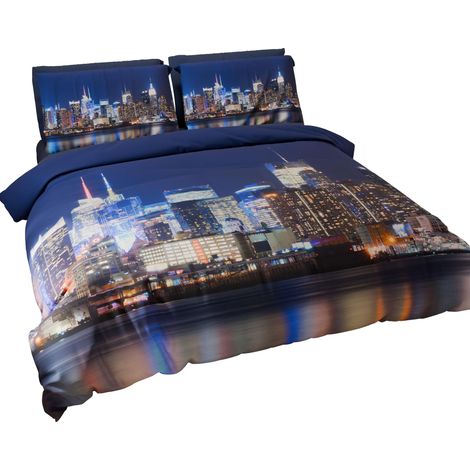 Housse de Couette 2 Places 250x200 cm 2 Taies 50x80 cm Incluses, Parure en Microfibre Imprimée (1/5)