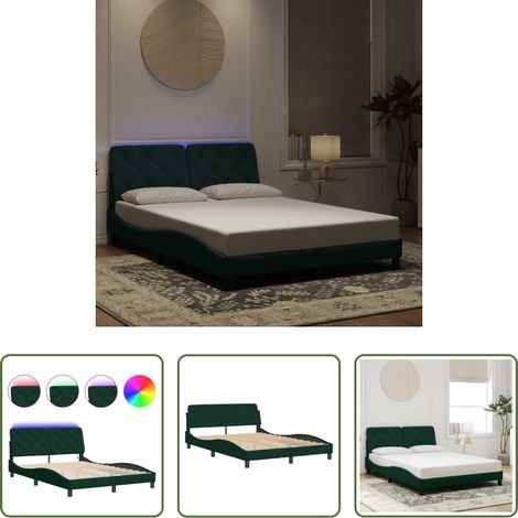 LED-Leuchten -  Bettgestell mit LED ohne Matratze Dunkelgrün 140x200 cm Samt (1/5)