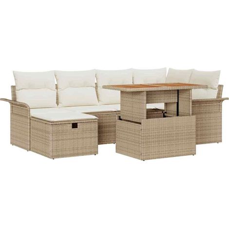 Garden Sofa Set with Cushion 7 pcs Beige Poly Rattan vidaXL (1/5)