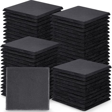 Lot de 72 Dessous de Verre en Ardoise Noire Carrés - 4 Pouces/10cm avec Fond Anti-Rayures - Parfaits pour Maison, Bureau, Cuisine pour Mariage ou Pendaison de Crémaillère (1/5)