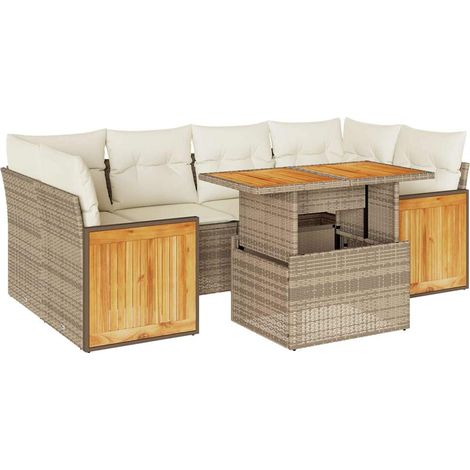 Set sofás jardín y cojines 7 pzas ratán sintético acacia beige vidaXL (1/5)