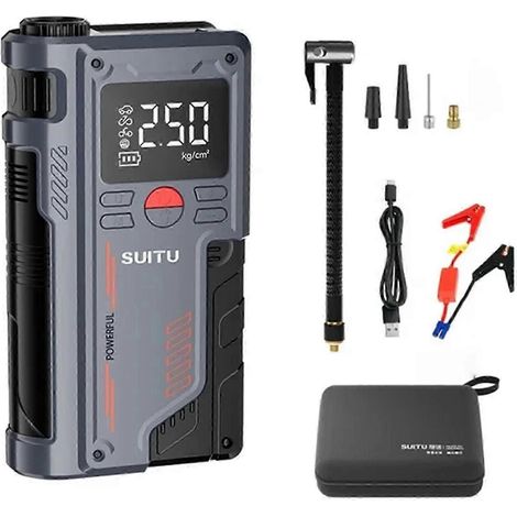 Un gonfleur de pneus haute puissance compatible avec les voitures et les SUV, doté d'un affichage numérique, d'une batterie externe intégrée et d'une lampe torche. (1/5)