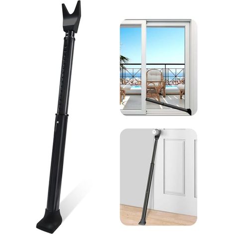Barre de sécurité pour porte-fenêtre coulissante améliorée, butée de porte réglable et robuste (noire) (SKU produit : 96260891 SKU Offre : lehua25.5.27-12) (1/4)