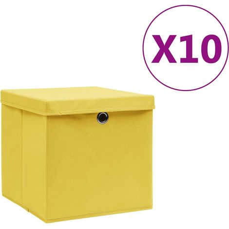 vidaXL Cajas de almacenaje con tapas 10 uds amarillo 28x28x28 cm (1/5)