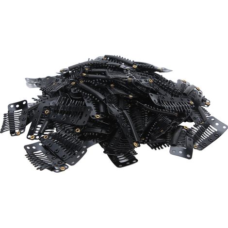 100pcs Crochet Clip Acier Inoxydable 10 Dents Pince à Cheveux DIY Extension Noir (1/5)