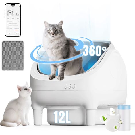 Devoko – Litière autonettoyante pour chat – Bac ouvert XXL – 12L, 15 jours d'autonettoyage – 8 capteurs de sécurité – Contrôle via application (1/5)