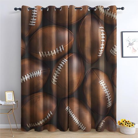 Rideau Occultant Rugby - Décoration Rugby, Rideau Thermique Motif Jeu de Ballon Football Américain, Lot de 2 Rideaux Opaque à Oeillets pour Fenetre Chambre Salon, 140x160 cm (LxH) I459 - 2x L 140 X H (1/5)