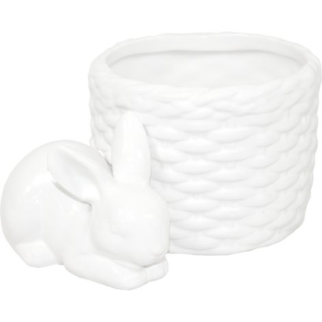 Coperchio con coniglietto pasquale, in ceramica bianca, 11,5x16 cm (1/5)