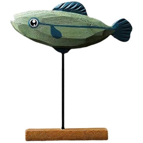 Statue de poisson en bois, décoration nordique pour la maison, sculpture de poisson, ornement D (1/5)