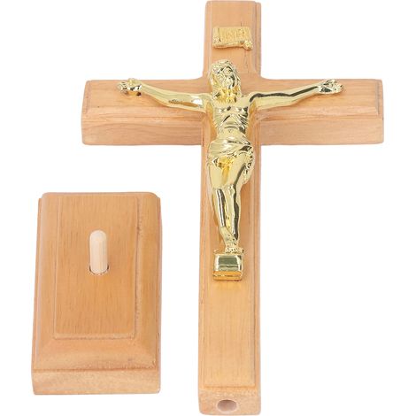 Tischkreuz, handgefertigt, hellbraunes, robustes Buchenholz, stabiler Metallfuß, stehendes Kreuz für Zuhause, Büro oder Kathedrale (1/5)
