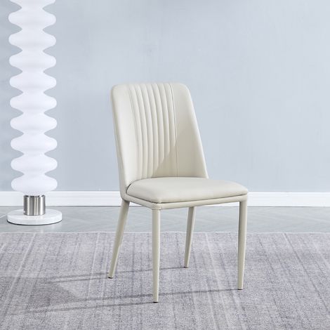 Lot de 6 chaises de salle à manger en PU coloris tourterelle avec pieds en métal - Longueur 50 x profondeur 53 x hauteur 87 cm -PEGANE-