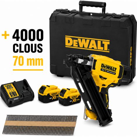 DeWalt DCN930P2-QW cloueur charpente 18V XR + 4000 clous 2.8x70 acier brut crantés