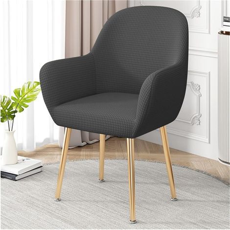 Housse de chaise élastique incurvée avec accoudoirs, design universel, convient aux restaurants, bureaux et tabourets de bar, housse de protection anti-éclaboussures (gris foncé). (1/5)