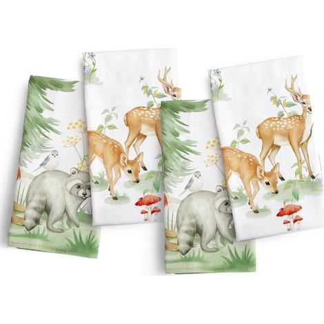 Serviettes de Table Lot de 4, Serviettes en Tissu 100% Coton Cerf des Bois Doux et Confortable Réutilisables Serviettes pour Dîner Famille Cuisine Décorations Cadeaux(45cm×45cm) (1/5)