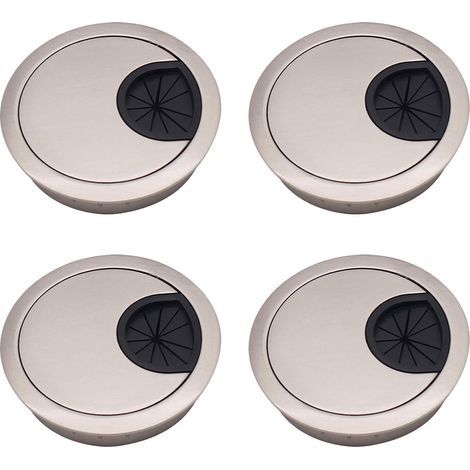 CCYKXA 4pcs Cable Grommet Cover, 60mm Zinc Alloy Round Recessed Cables, Cable Grommet Hole Cover, Cable Hole Cover for Office Desks and Worktops Brushed Silver