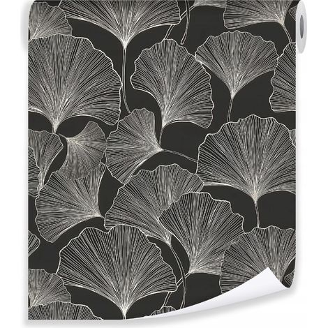 Papier peint ginkgo flowers lineart art on fleece wall living room bedroom (1/3)
