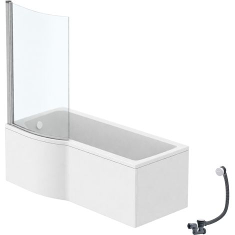 IDEAL STANDARD Connect Air, conjunto de bañera/ducha izquierda de 170 x 80 cm + delantal + mampara fija + desagüe, blanco.