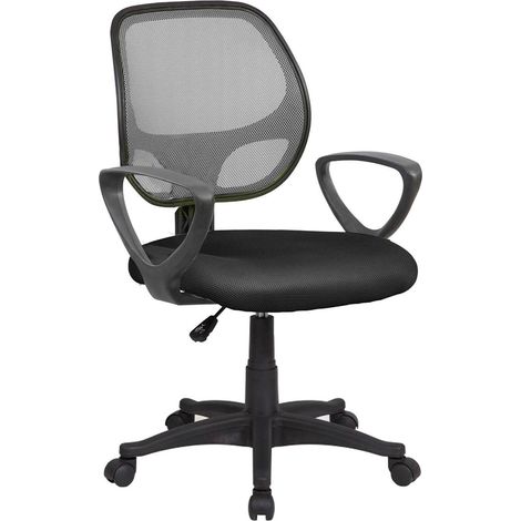 Sedia con ruote Filiberta, Poltrona operativa a rete con braccioli, Seduta ergonomica da ufficio, 56x57h88/100 cm, Nero e Grigio