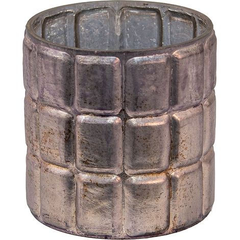 Photophore Bougeoir Chauffe-Plat en Verre Argenté Style Industriel Ø 10 x 10 cm - PANGIVO