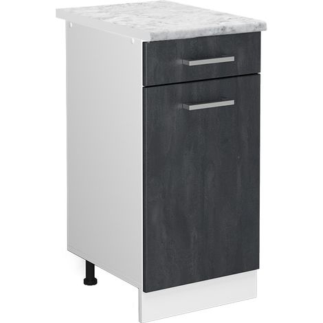 Mobiletto base per cucina R-Line, Calcestruzzo nero, 40 cm PL Marmo, Vicco