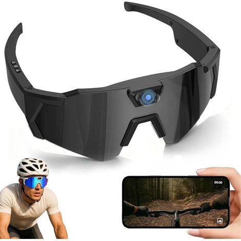 Intelligente Kamerabrille, 1080p-Sportbrille, HD-Videoaufnahme, Fahrradbrille, tragbare Audio- und drahtlose Videofunktion, Unisex, Schwarz (1/5)
