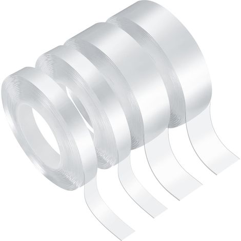 4 Rouleaux Ruban Adhésif Double Face Extra Fort Transparent, Ruban Adhésif Réutilisable Puissant Sans Trace Lavable Et Détachable pour Tapis, Cadre Photo, Cuisine - 1cm x 3m/2cm x 3m (1/5)
