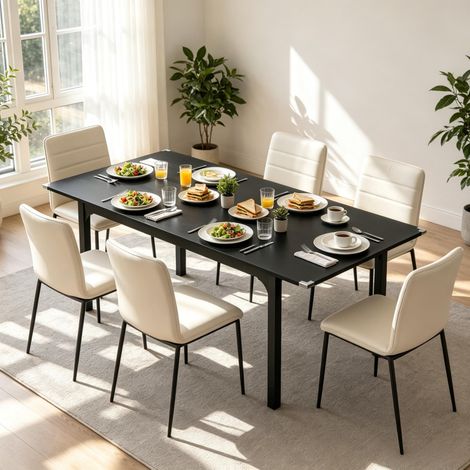 Table à manger extensible pour 4 à 6 personnes, pieds en acier, idéale pour petits espaces, salle à manger (uniquement avec 1 table de salle à manger) (1/5)