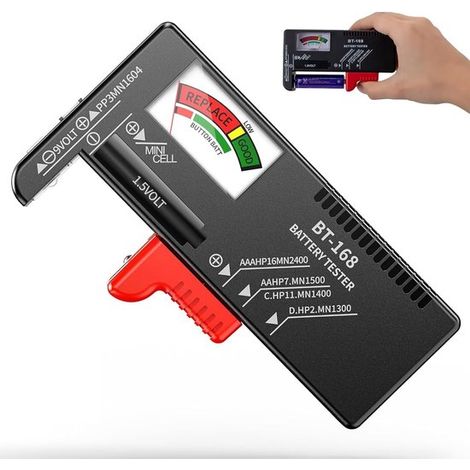 Tester per batterie, tester per vari tipi di batterie, tester per batterie a bottone AA, AAA, CD, 9V e 1,5V, per verificare lo stato di carica. (1/5)
