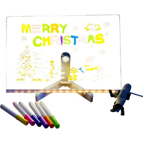 Tableau lumineux LED avec feutres de couleur, tableau effaçable à sec réutilisable en acrylique, bloc-notes lumineux doux pour les yeux, idéal pour les enfants et la maison (1/5)